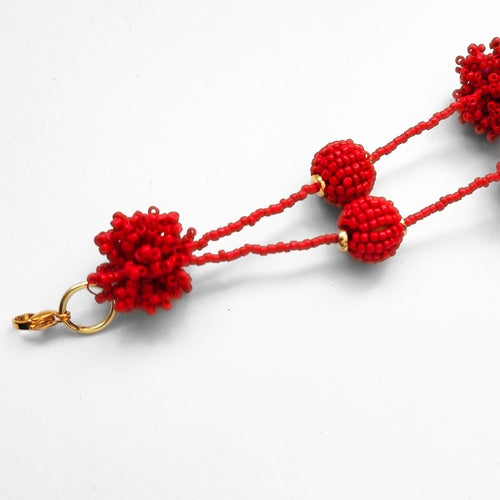 BIG RED POMPON NECKLACE