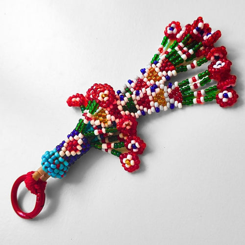 MULTICOLOR WITH FLOWERS POMPON BAG CHARM